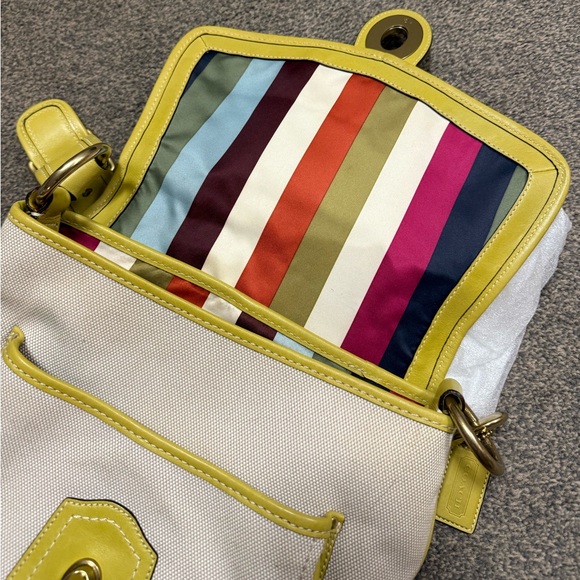 RARE VINTAGE COACH BAG Off WHITE CANVAS GREEN LEATHER LEGACY ALI SLIM FLAP 10828 - Picture 5 of 6